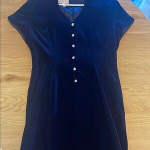 Elegant Navy Blue Velvet Women's Dress